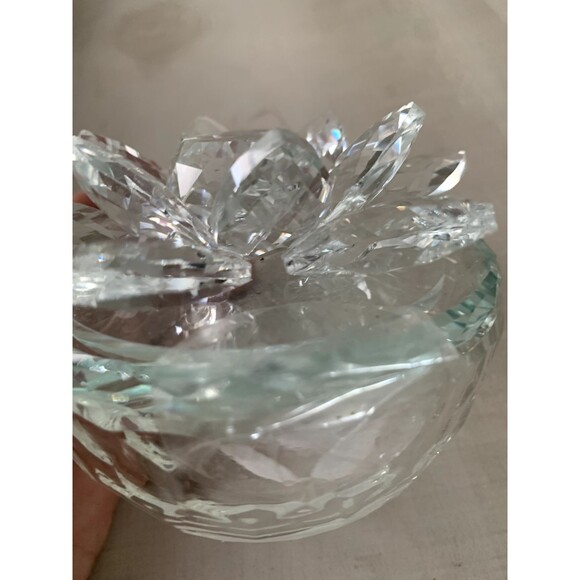 Sagebrook Home Clear Silver Lotus Top Glass Trinket Box Great Condition No Chips - Picture 5 of 7